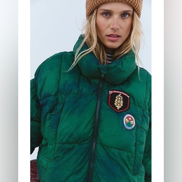 New FP Movement Free People In A Bubble Patch Puffer Jacket Coat Green sz M - Picture 4 of 11
